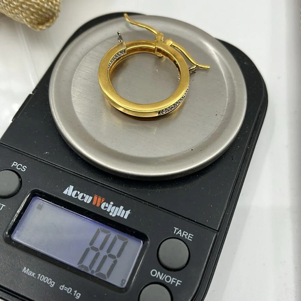 Vintage 925 Sterling Silver Gold Overlay Hoop Earrings - Picture 10 of 14